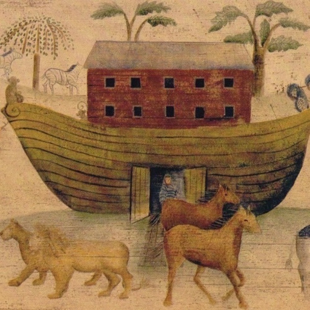 Primitive Country Rustic Noahs Ark Ship Animals Religious Wallpaper Border Blue